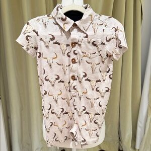 Posh Peanut - Boys Anstin Ruffle Henley Shortie Romper w/Cow Skull - Size:18-24M